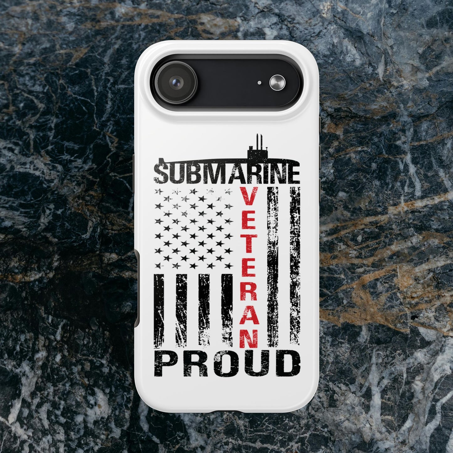 Submarine Veteran Proud Distressed White Flag White Tough iPhone Case