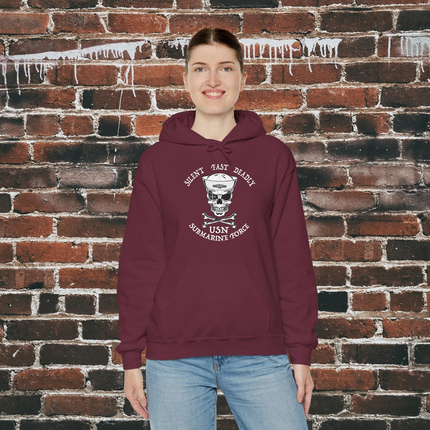 U.S. Submarine Force Silent Fast Skull Crossbones Sailor with Dolphins Unisex Heavy Blend™ Hooded Sweatshirt