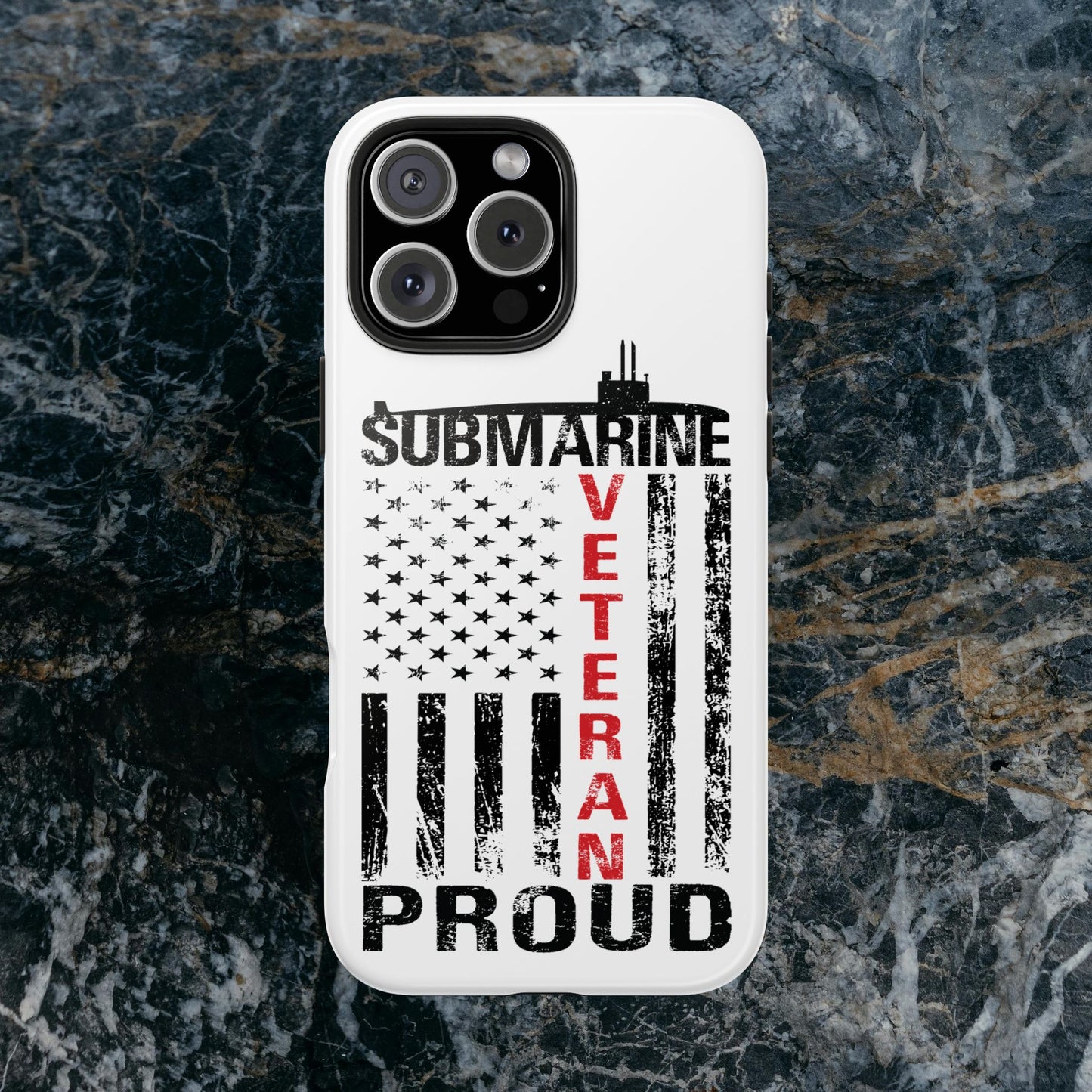 Submarine Veteran Proud Distressed White Flag White Tough iPhone Case