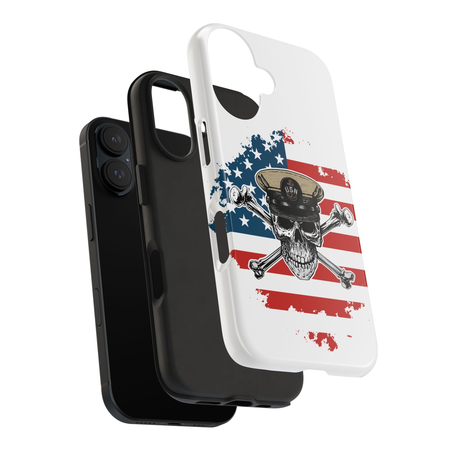 Naval Chief Skull & Crossbones on American Flag White Tough iPhone Case