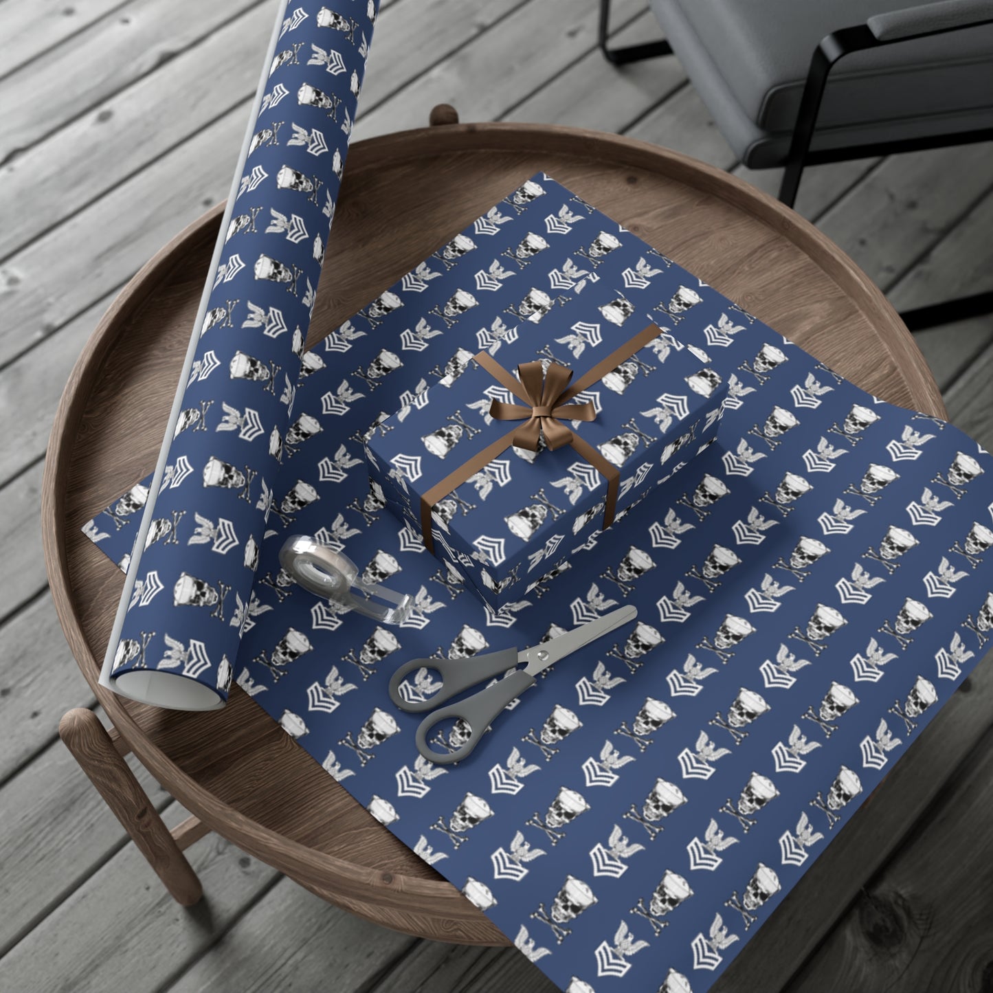 United States Navy FCPO Skull Crossbones First Class Sailor with Dixie Cup Blue Gift Wrap Papers
