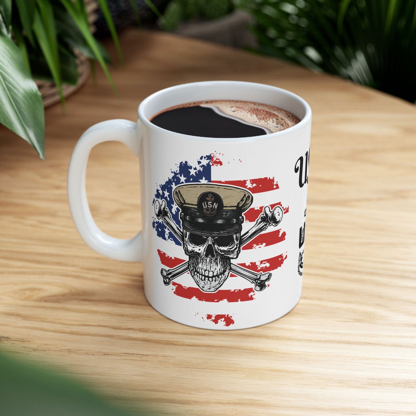 United States Navy Chief Skull & Crossbones CPO Anchor with American Flag White Glossy Mugs