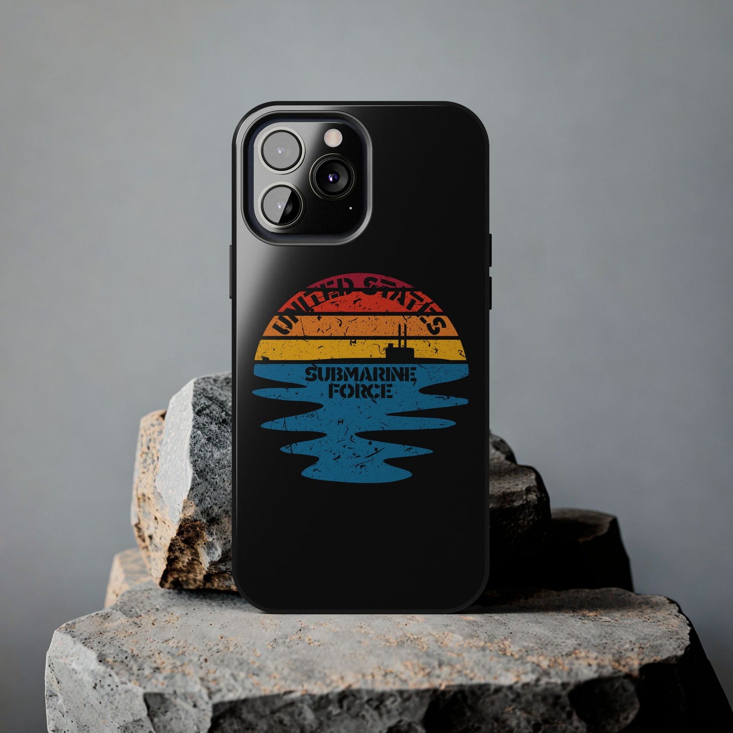 Sunset United States Submarine Force Half Moon Distressed Black Tough iPhone Case
