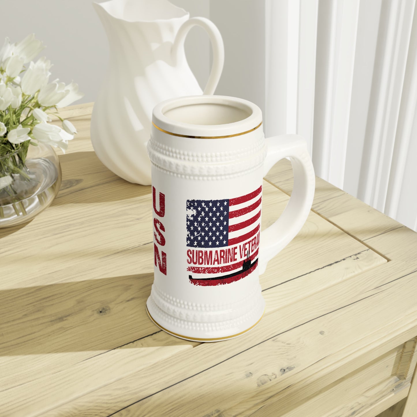 Submarine Veteran United States Navy Silent Service USA Flag Drinking Stein Mug