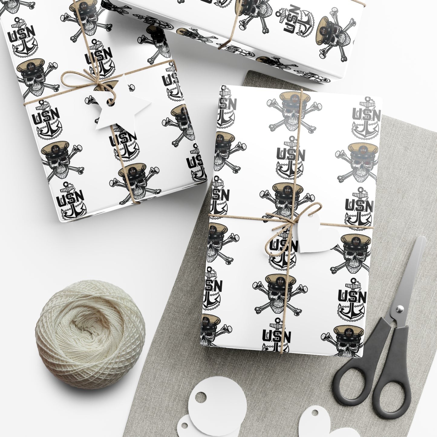 United States Navy Chief Skull & Crossbones with CPO Anchors White Gift Wrap Papers