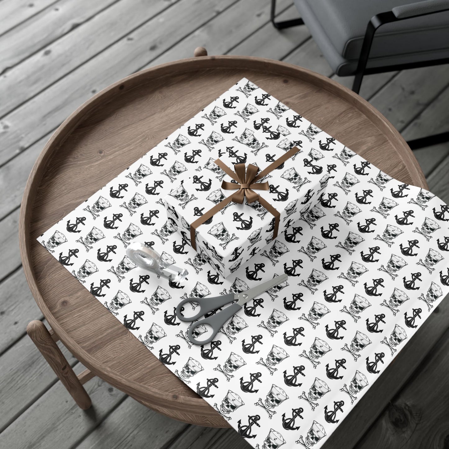US Navy Sailor Skull Crossbones with Crosshairs and Anchors White Gift Wrap Papers
