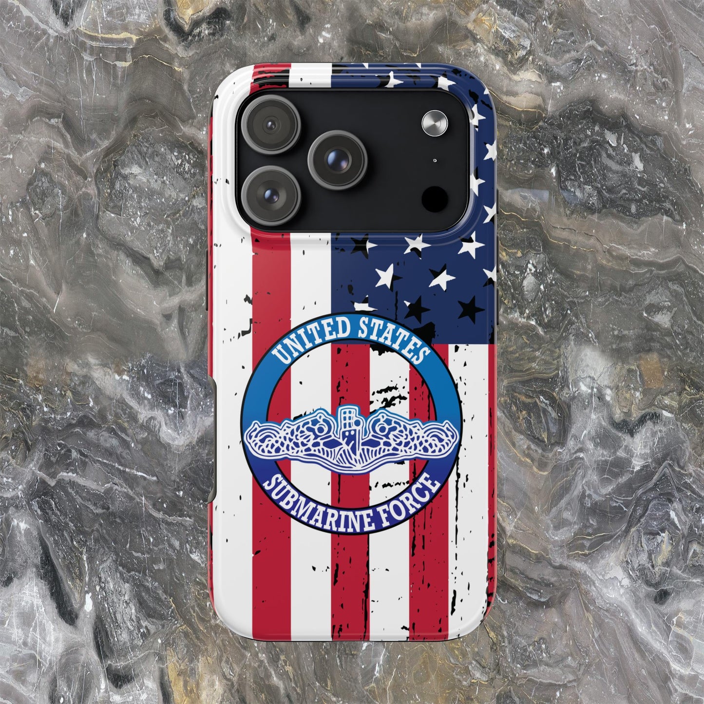 United States Submarine Force Silent Service White Dolphins on American Flag Tough iPhone Case
