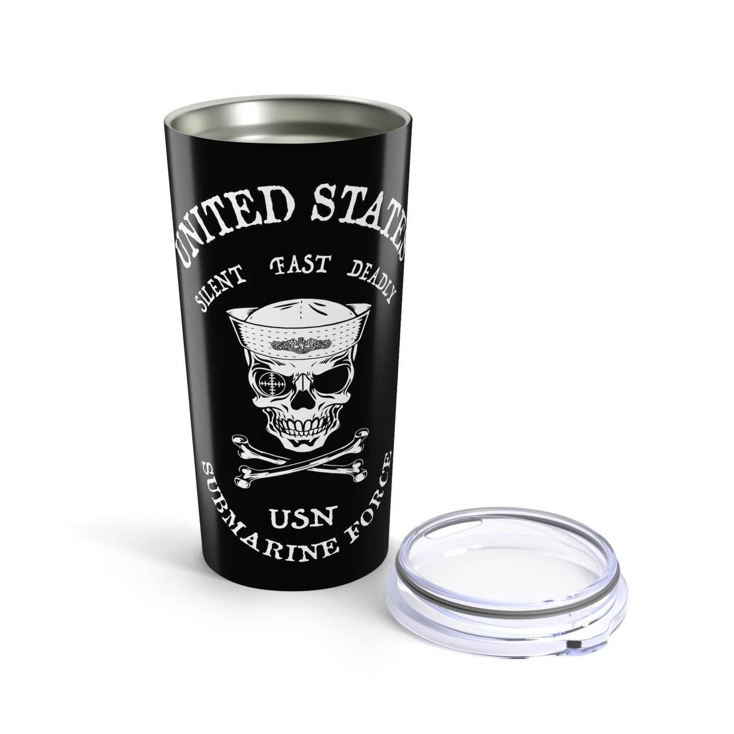 United States Submarine Force Skull & Crossbones Sailor Silent Fast Deadly Silent Service Black Stainless Steel Tumbler 20oz