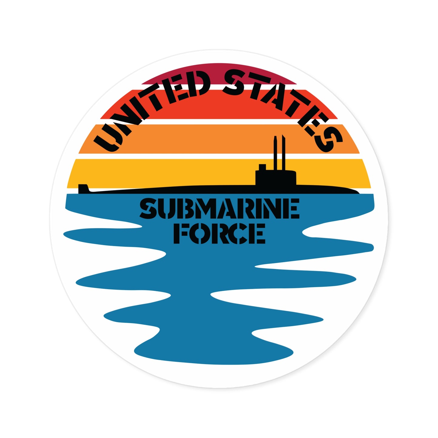 Sunset United States Submarine Force Half Moon Round Sticker