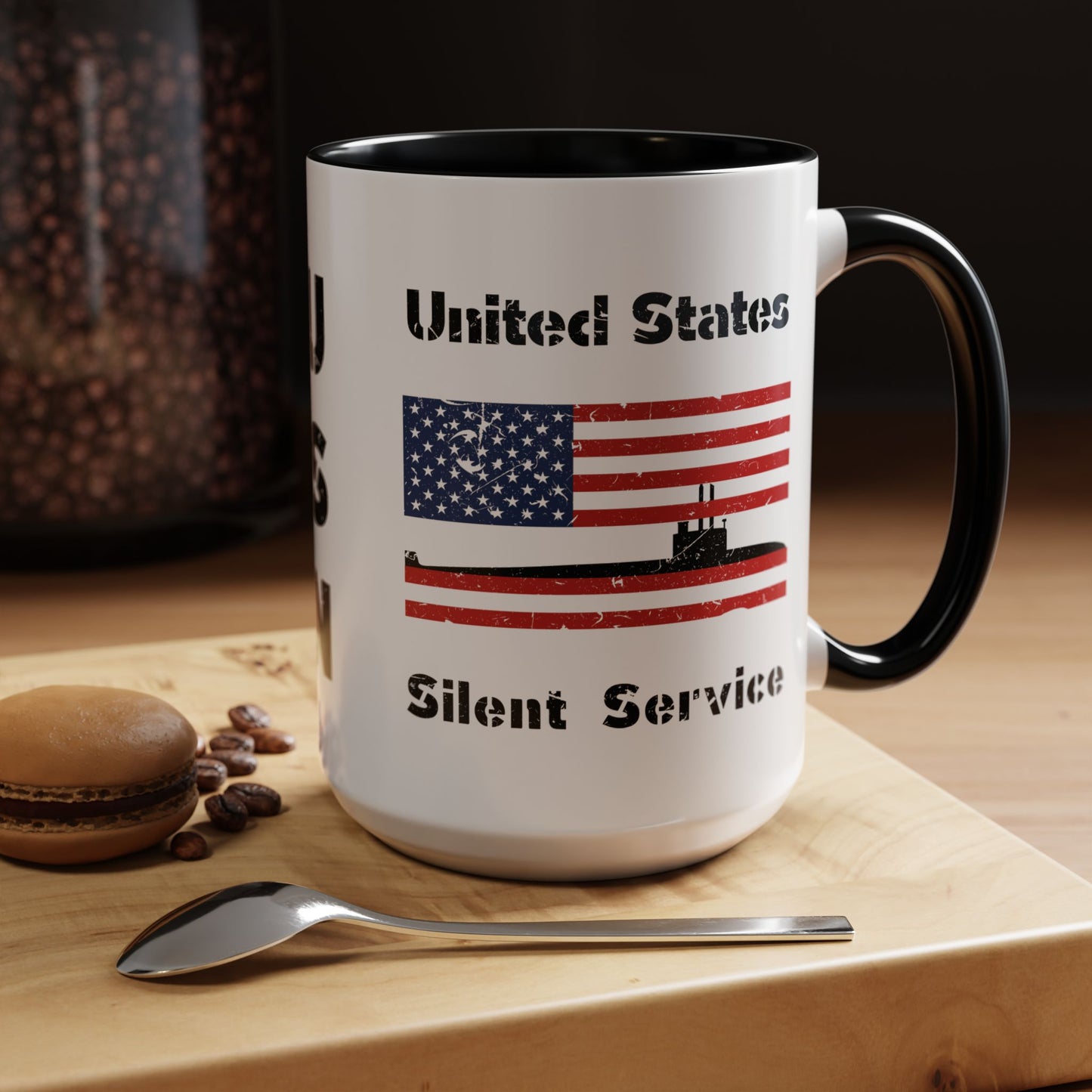 United States Navy Submarine Force Silent Service Distressed American Flag Accent Coffee Mugs