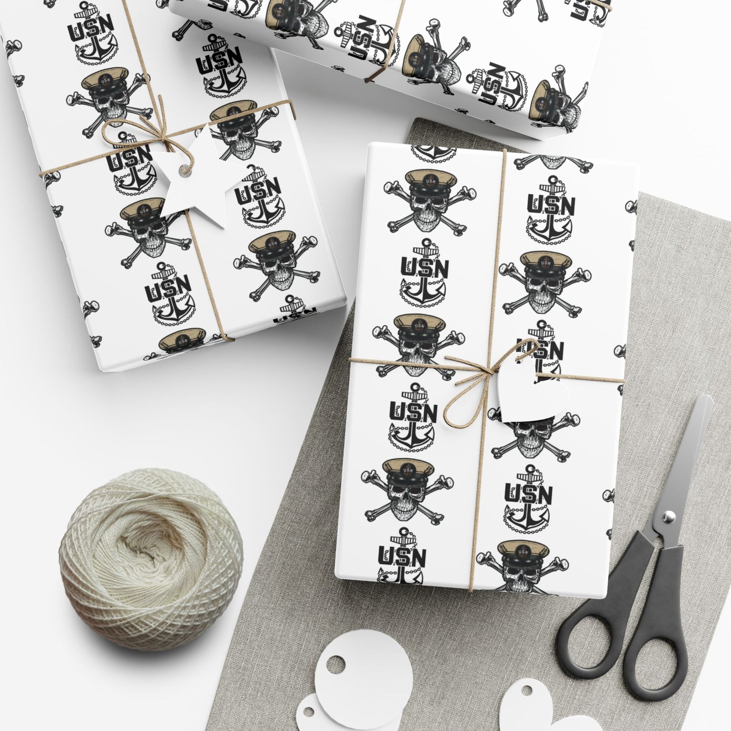 United States Navy Chief Skull & Crossbones with CPO Anchors White Gift Wrap Papers