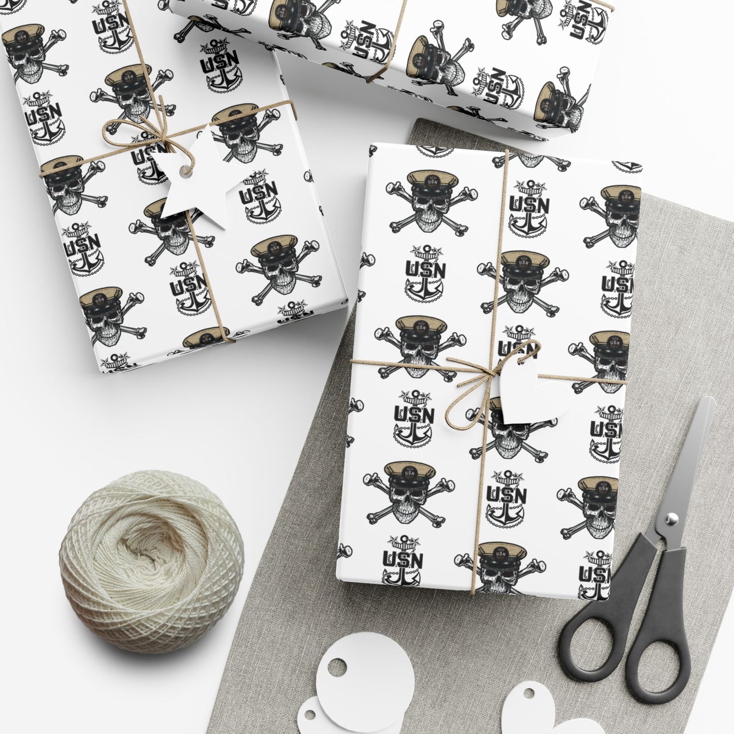 US Navy MCPO Master Chief Skull & Crossbones with Anchors White Gift Wrap Papers