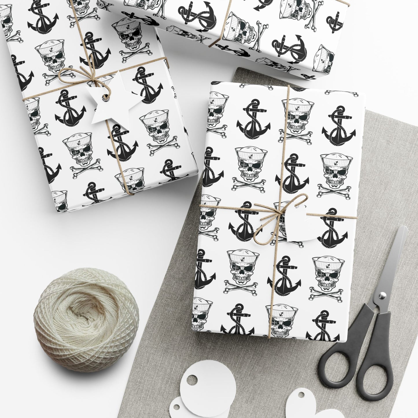 US Navy Sailor Skull Crossbones with Crosshairs and Anchors White Gift Wrap Papers