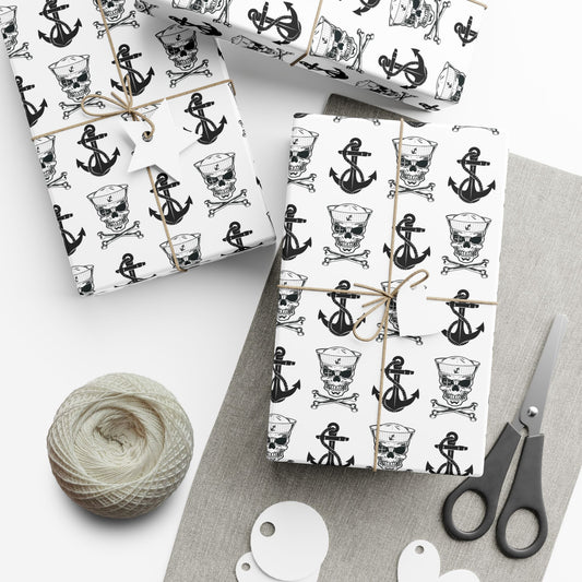 US Navy Sailor Skull Crossbones with Crosshairs and Anchors White Gift Wrap Papers
