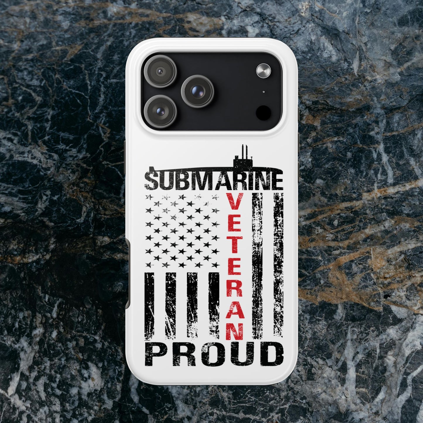 Submarine Veteran Proud Distressed White Flag White Tough iPhone Case