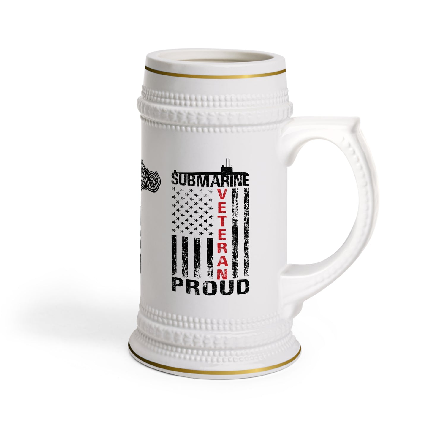 US Navy Submarine Veteran Proud Silent Service USA Distressed Black Flag Stein Mug