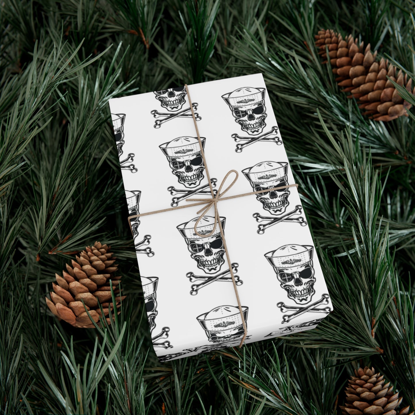 US Navy Submarine Force Skull & Crossbones Sailor White Gift Wrap Papers