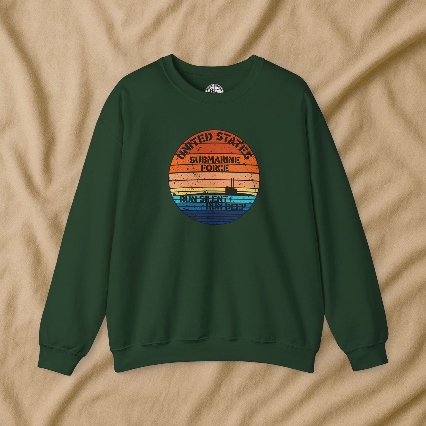 Sunset United States Navy Submarine Force Run Silent Deep Distressed Vintage Unisex Heavy Blend™ Crewneck Sweatshirt