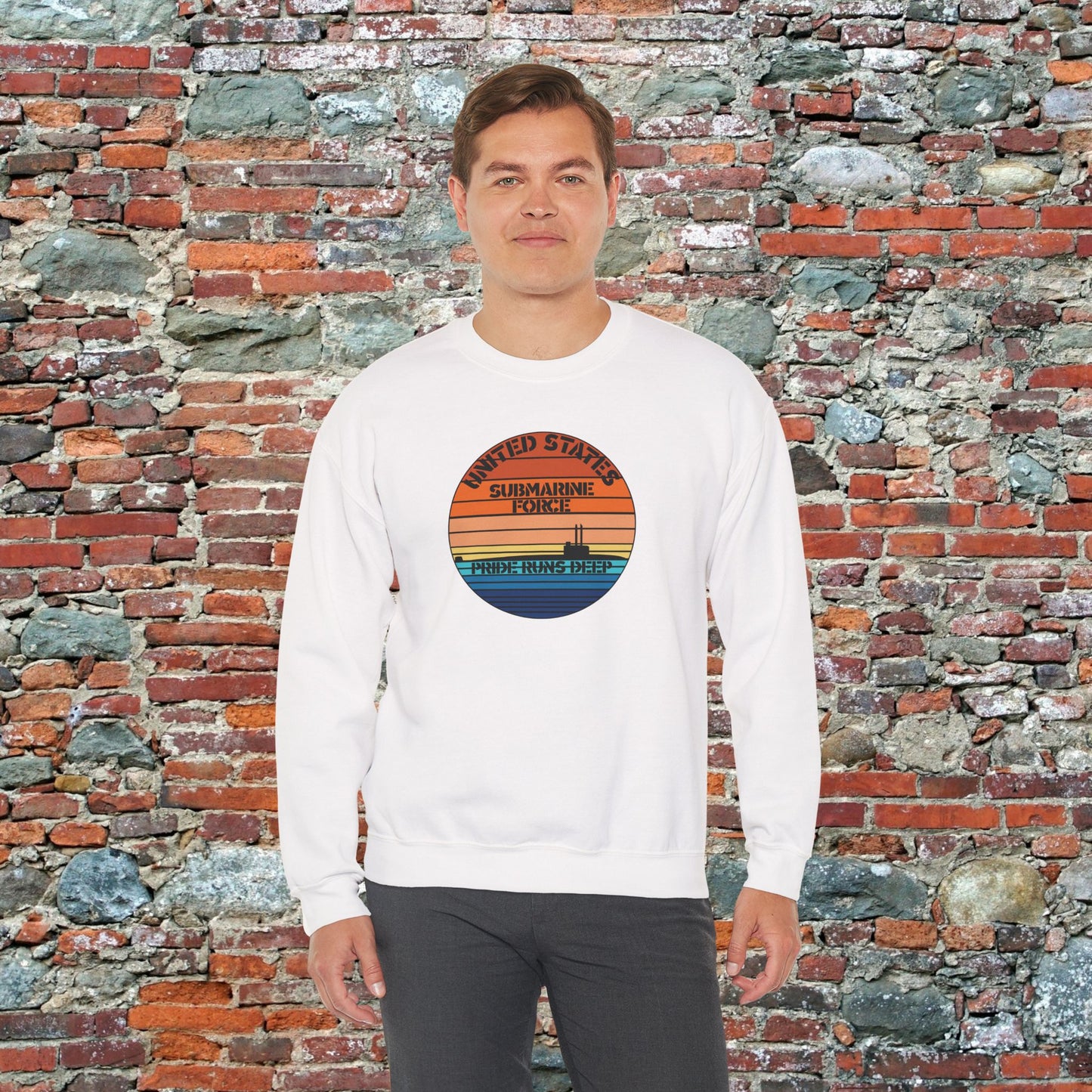 Sunset United States Navy Submarine Force Pride Runs Deep Vintage Unisex Heavy Blend™ Crewneck Sweatshirt