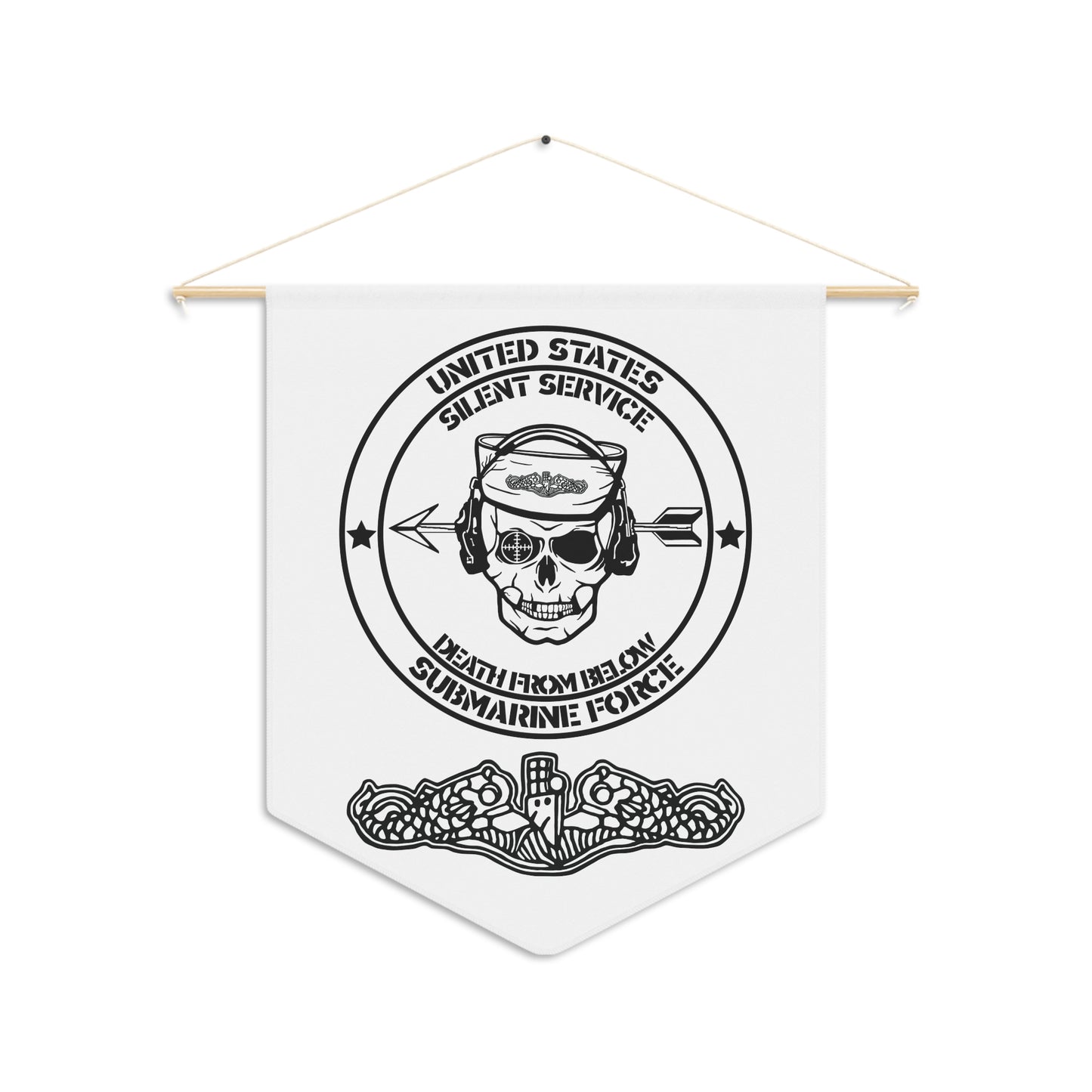 US Navy Submarine Force Silent Service Death From Below with Dolphins on White Pennant