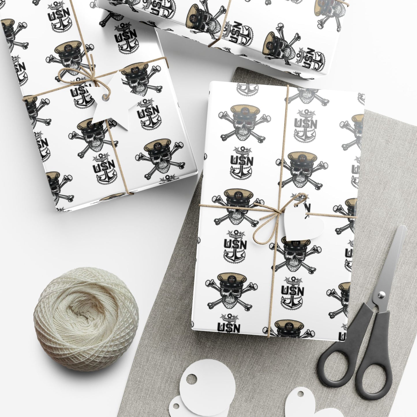 US Navy Master Chief Petty Officer Skull & Crossbones with MCPO Anchors White Gift Wrap Papers