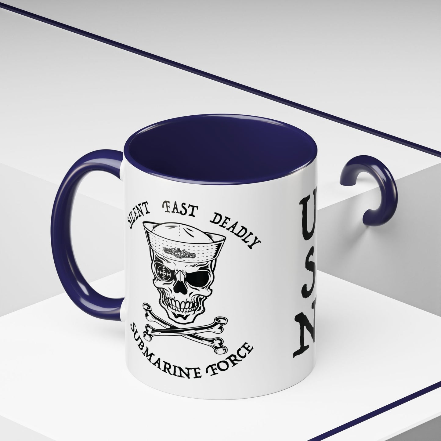 USN Submarine Force Silent Fast Deadly Skull & Crossbones Sailor Accent Coffee Mugs