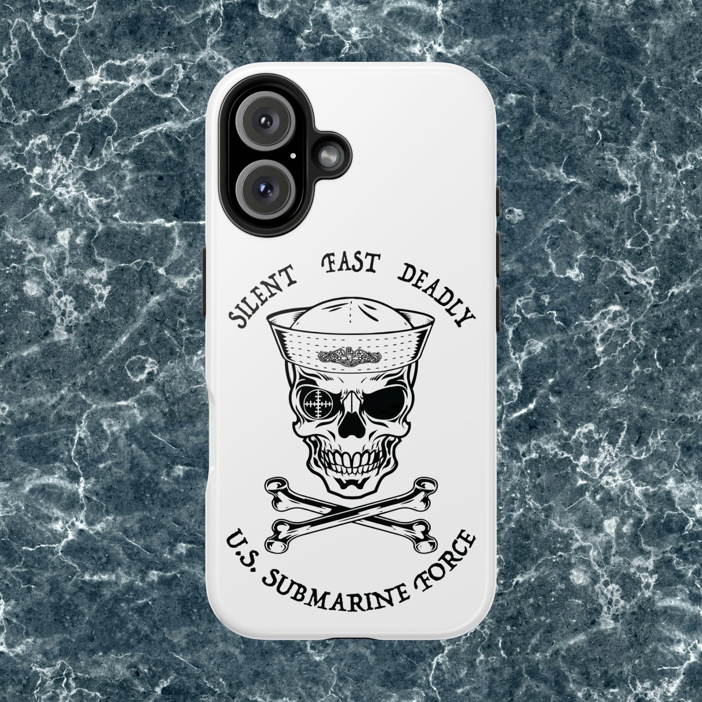 U.S. Submarine Force Skull & Crossbones Sailor with Dolphins White Tough iPhone Case