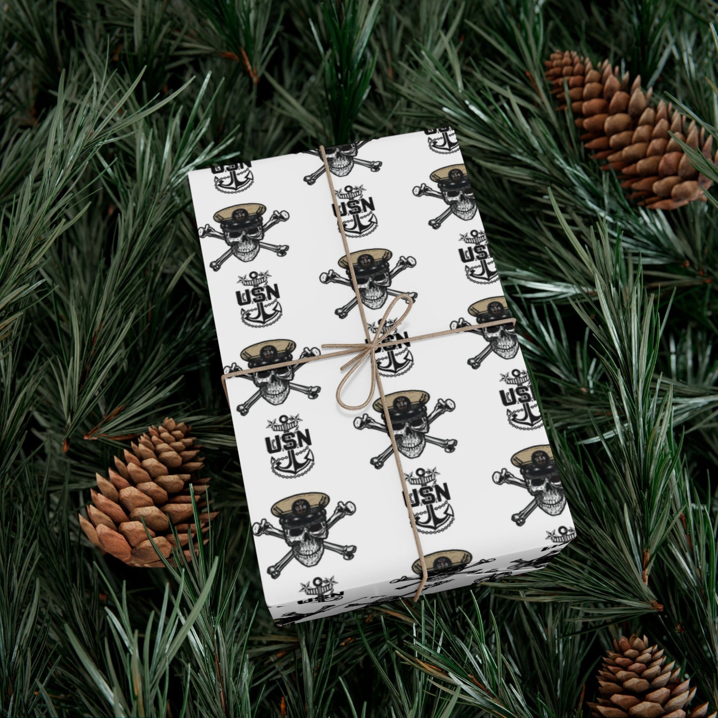 US Navy Master Chief Petty Officer Skull & Crossbones with MCPO Anchors White Gift Wrap Papers
