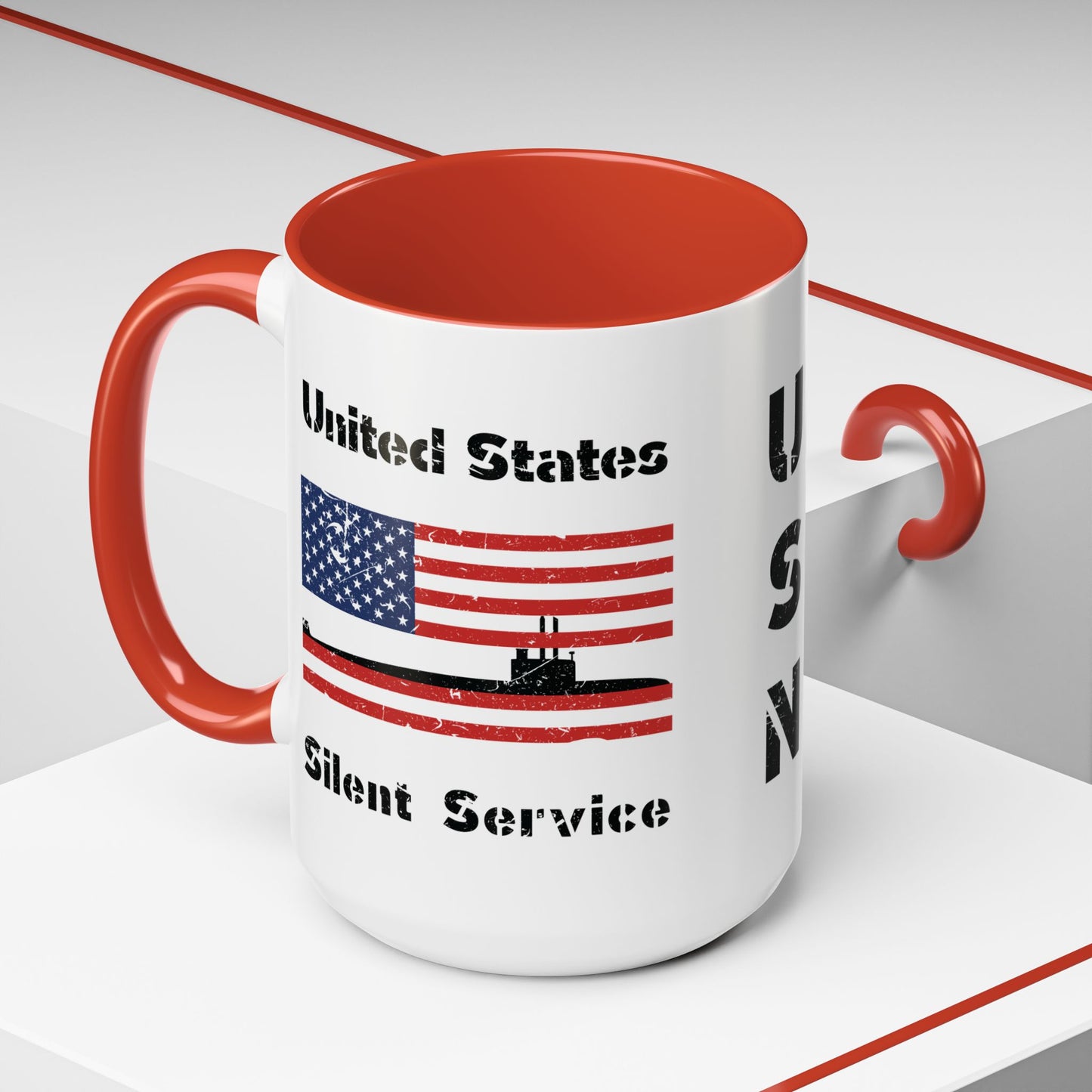 United States Navy Submarine Force Silent Service Distressed American Flag Accent Coffee Mugs