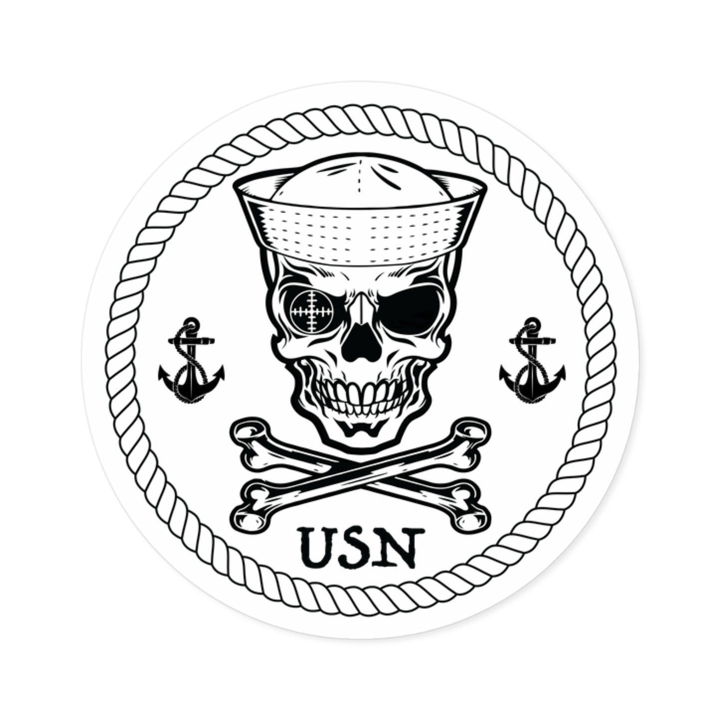 Navy Skull Crossbones Crosshairs Sailor with Anchors Round Stickers
