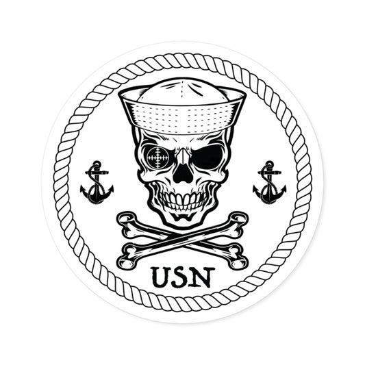 Navy Skull Crossbones Crosshairs Sailor with Anchors Round Stickers