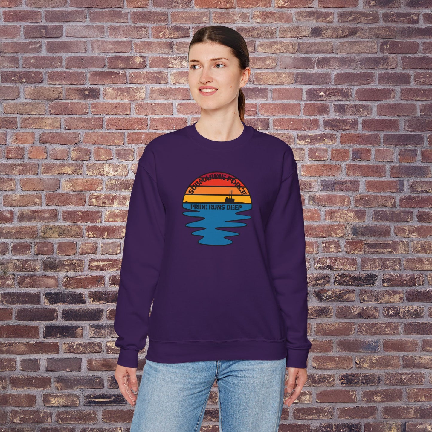 Sunset United States Navy Submarine Force Pride Runs Deep Vintage Mk2 Unisex Heavy Blend™ Crewneck Sweatshirt