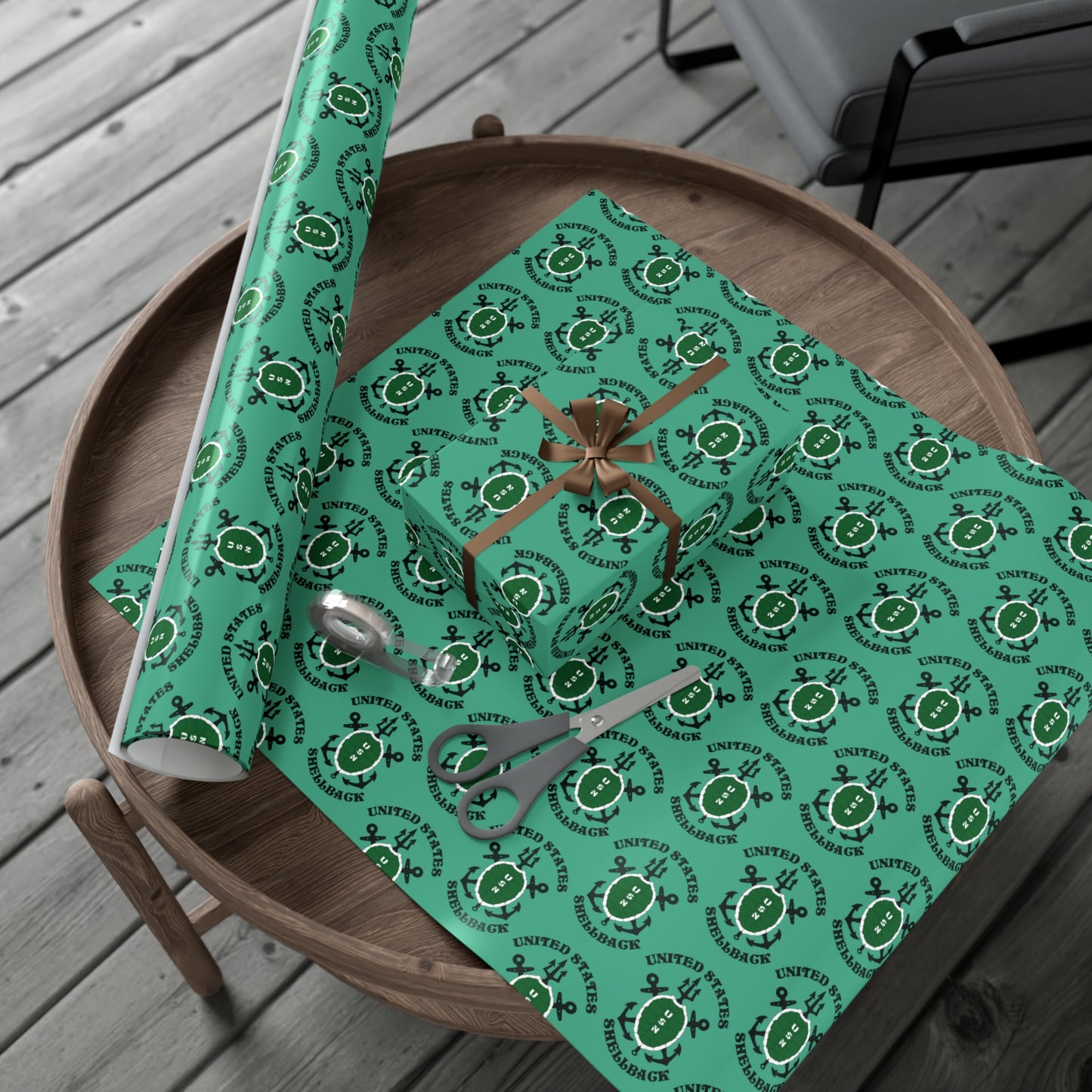 United States Navy Shellback Ancient Order of the Deep Naval Line-crossing Ceremony Seafoam Green Gift Wrap Papers