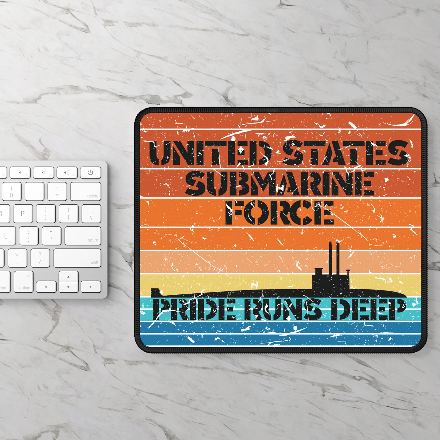 Sunset United States Submarine Force Pride Runs Deep Distressed Retro Vintage Gaming Mouse Pad