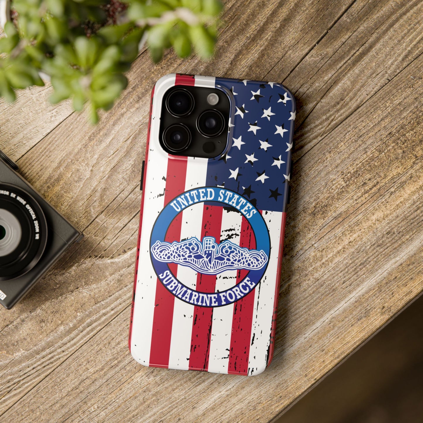 United States Submarine Force Silent Service White Dolphins on American Flag Tough iPhone Case