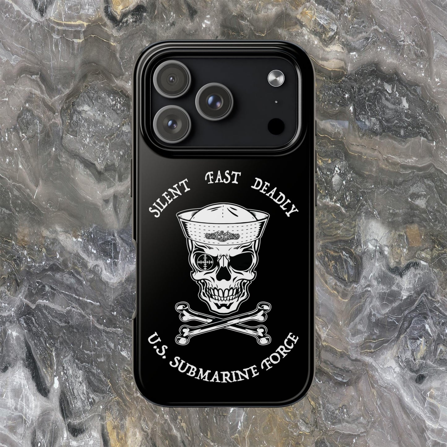 U.S. Submarine Force Skull & Crossbones Sailor with Dolphins Black Tough iPhone Case