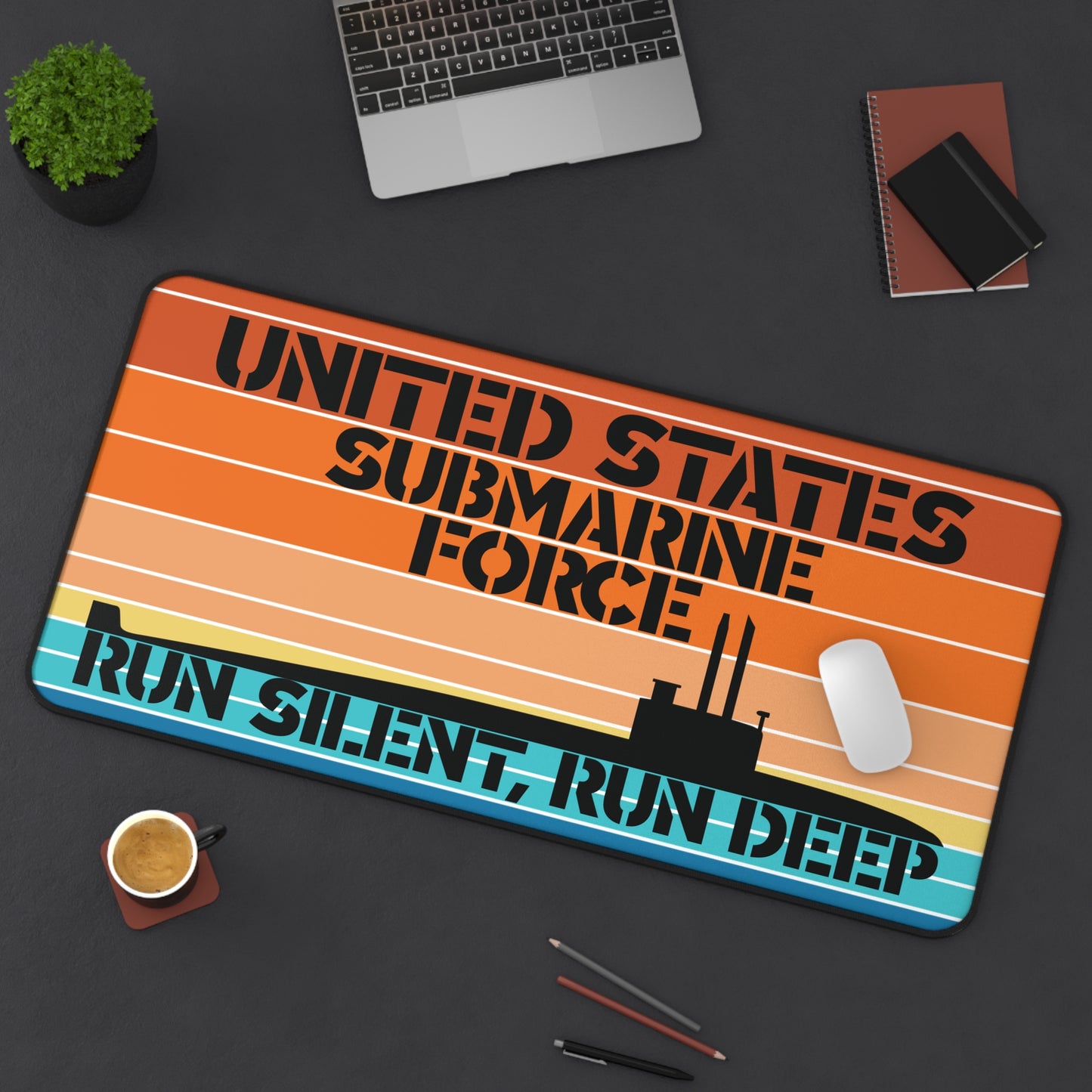 Sunset United States Submarine Force Run Silent Run Deep Retro Vintage Desk Mat