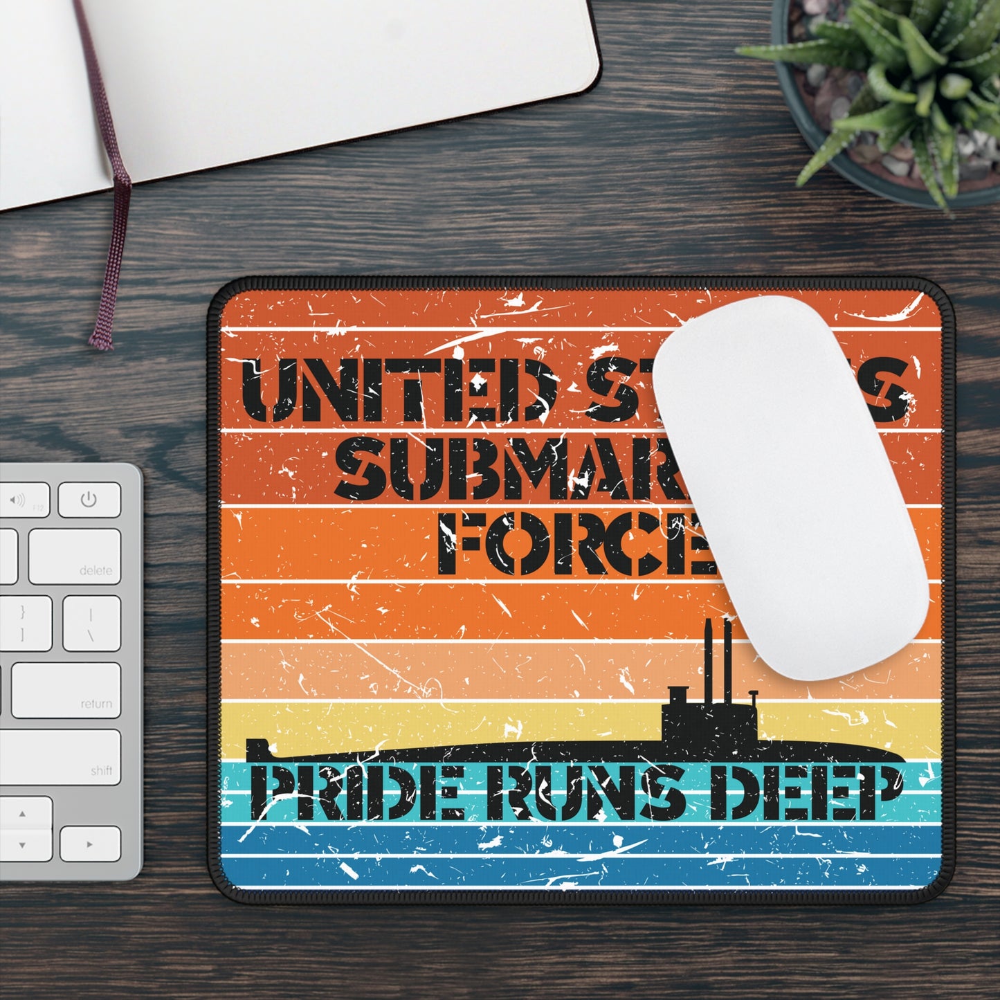 Sunset United States Submarine Force Pride Runs Deep Distressed Retro Vintage Gaming Mouse Pad