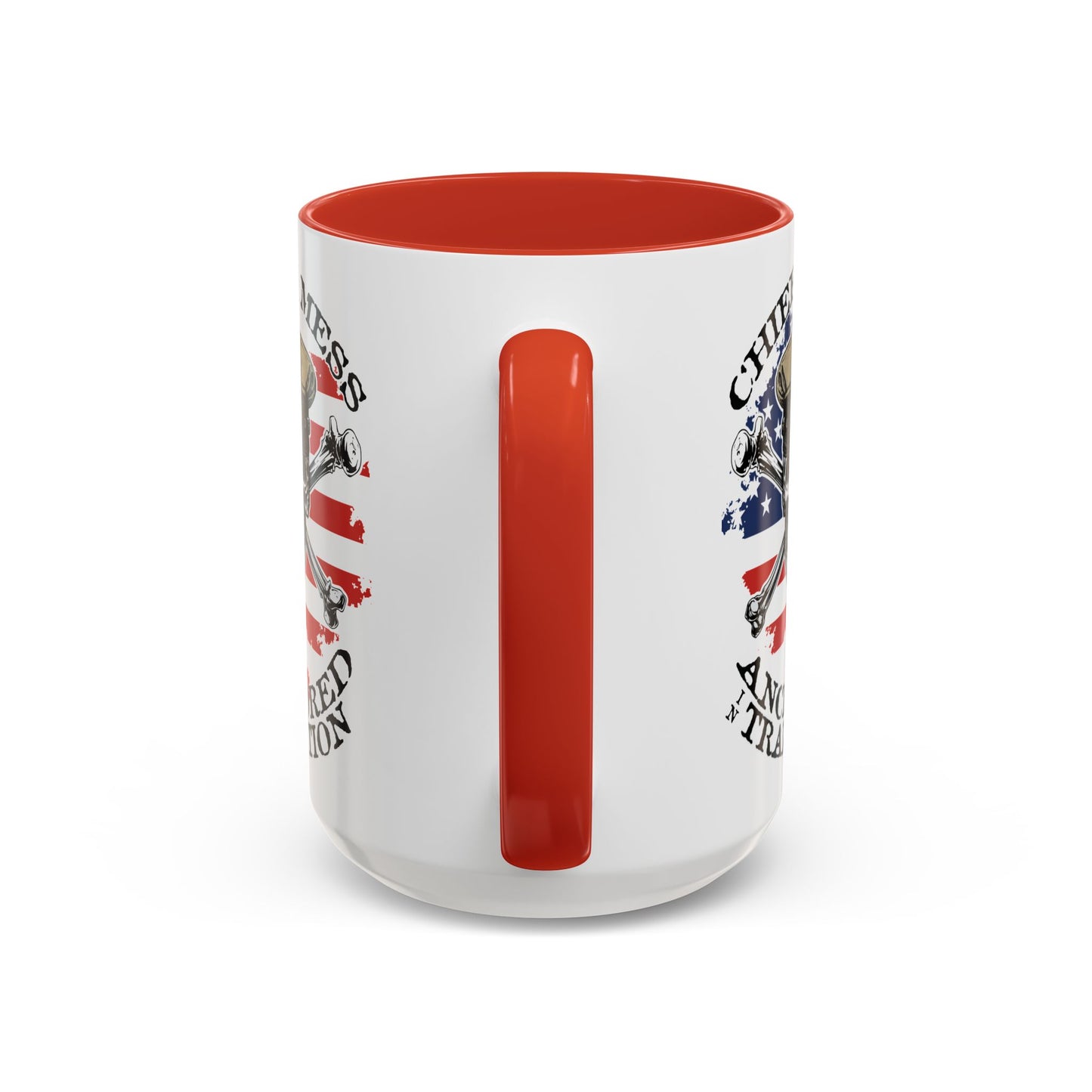 US Navy Chief's Mess Anchored Tradition CPO Sailor Skull with Distressed USA Flag Accent Coffee Mugs