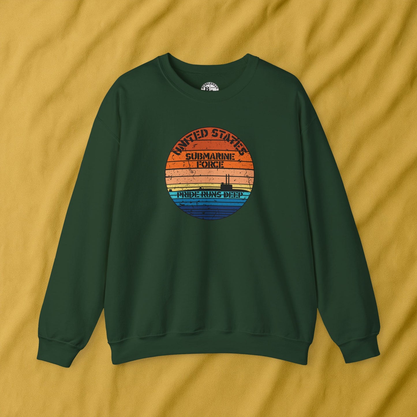 Sunset United States Navy Submarine Force Pride Runs Deep Distressed Vintage Unisex Heavy Blend™ Crewneck Sweatshirt