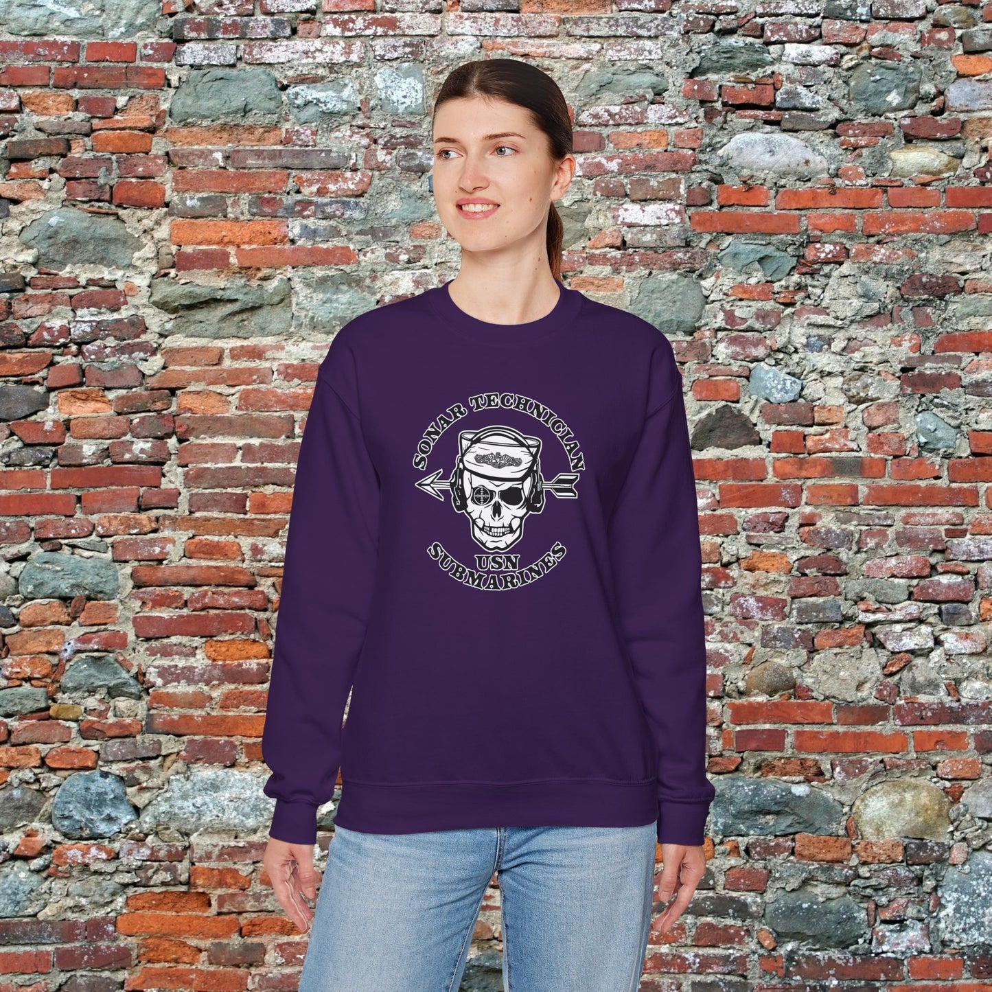 Sonar Technician Submarines STS Sailor Skull US Submarine Force Silent Service Dolphins Unisex Heavy Blend™ Crewneck Sweatshirt