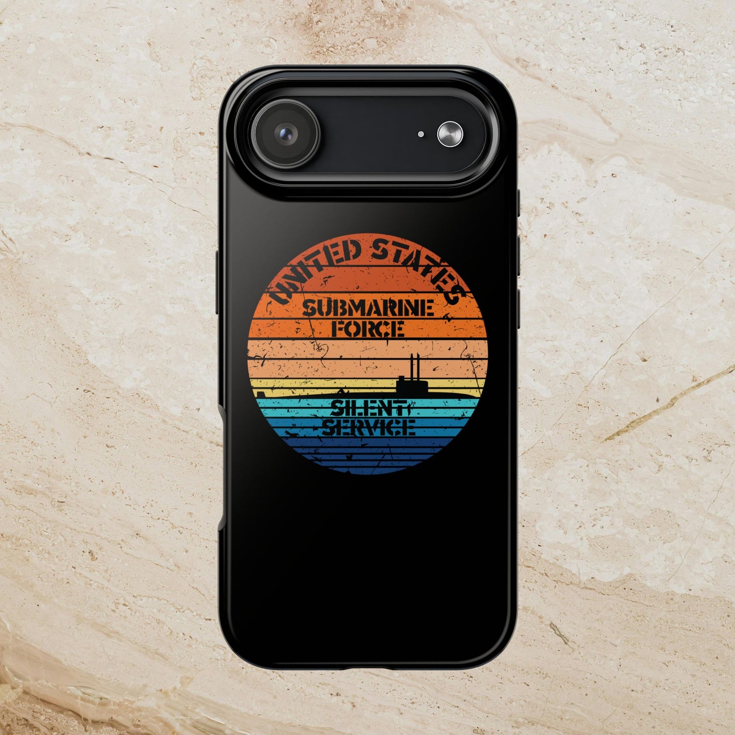Sunset United States Submarine Force Silent Service Distressed Black Tough iPhone Case