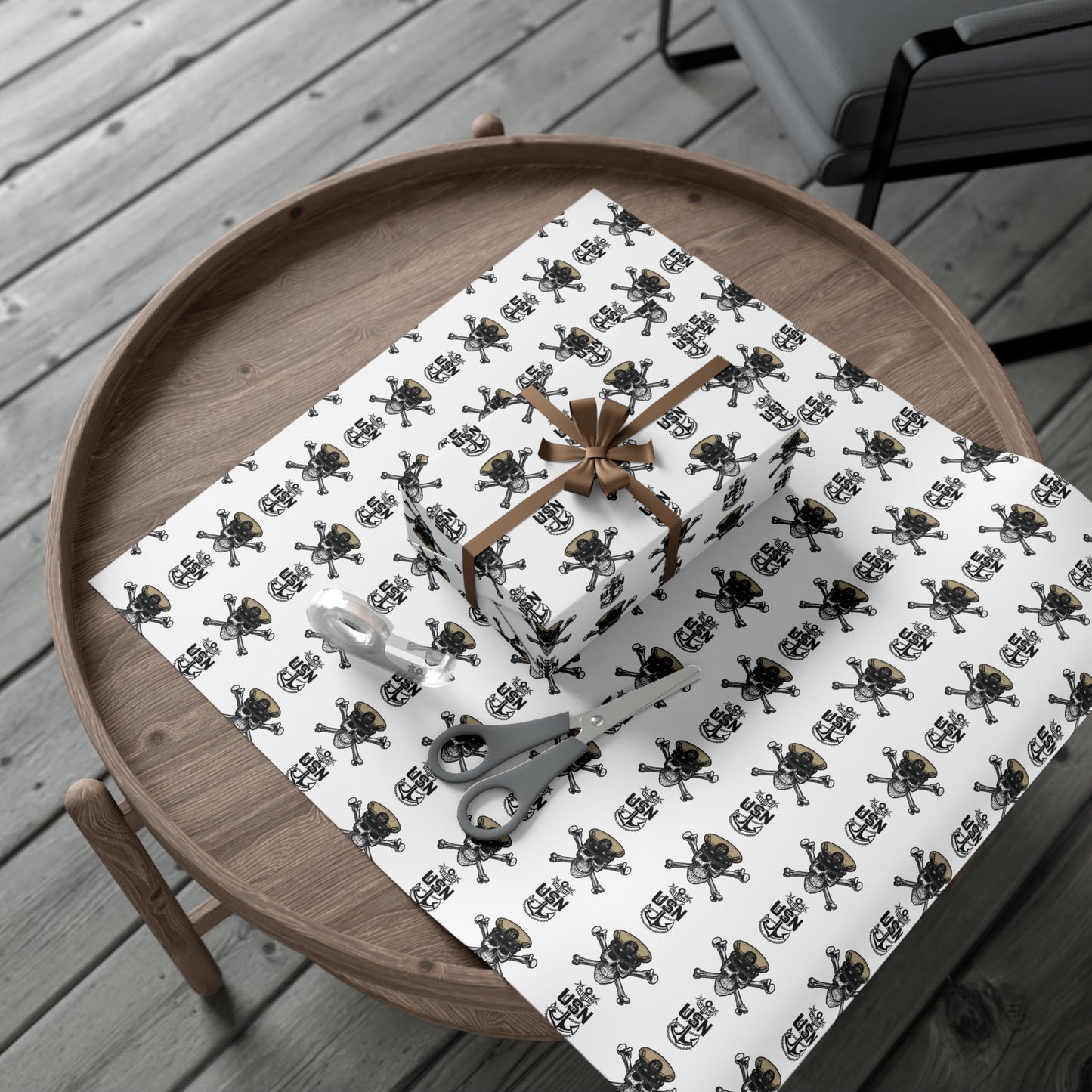 US Navy Master Chief Petty Officer Skull & Crossbones with MCPO Anchors White Gift Wrap Papers