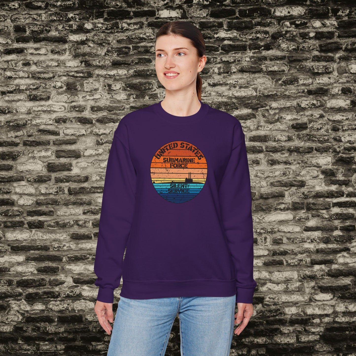 Sunset United States Navy Submarine Force Silent Service Distressed Vintage Unisex Heavy Blend™ Crewneck Sweatshirt