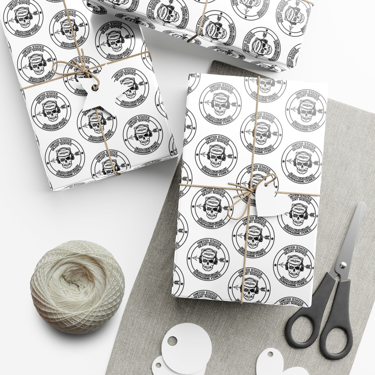 US Navy Submarine Force Silent Service Death From Below Sailor Skull with Dolphins White Gift Wrap Papers