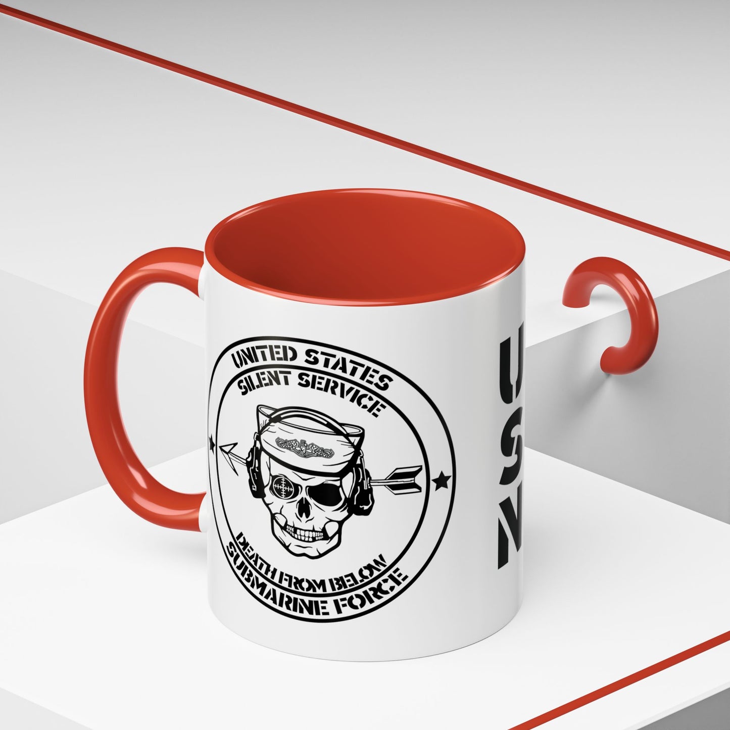 US Navy Submarine Force Silent Service Death From Below Sailor Skull Accent Coffee Mug