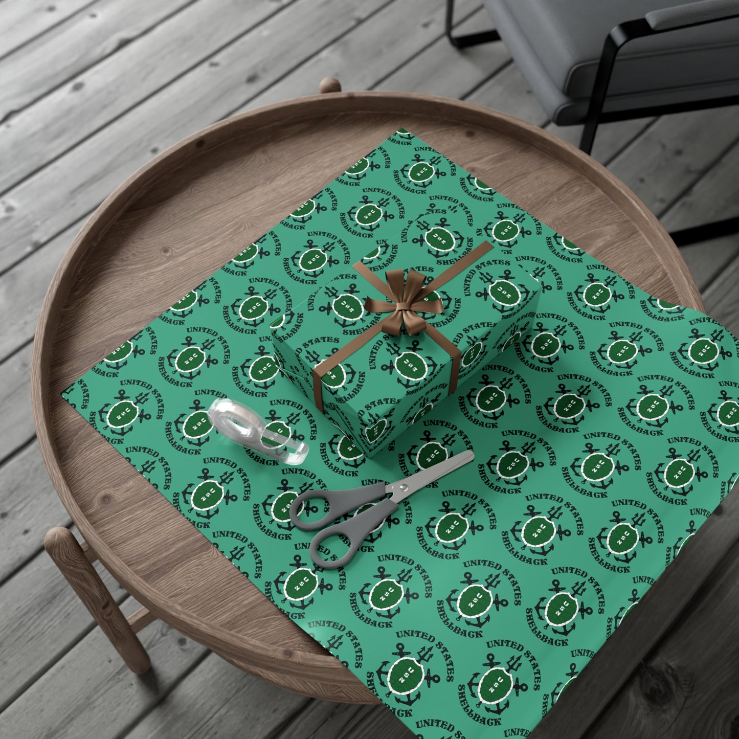 United States Navy Shellback Ancient Order of the Deep Naval Line-crossing Ceremony Seafoam Green Gift Wrap Papers