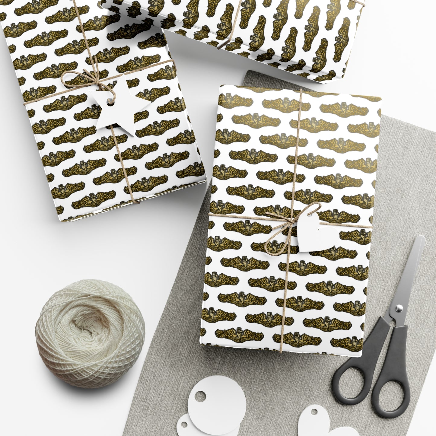 United States Navy Submarine Force Silent Service Gold Officer Dolphins White Gift Wrap Papers