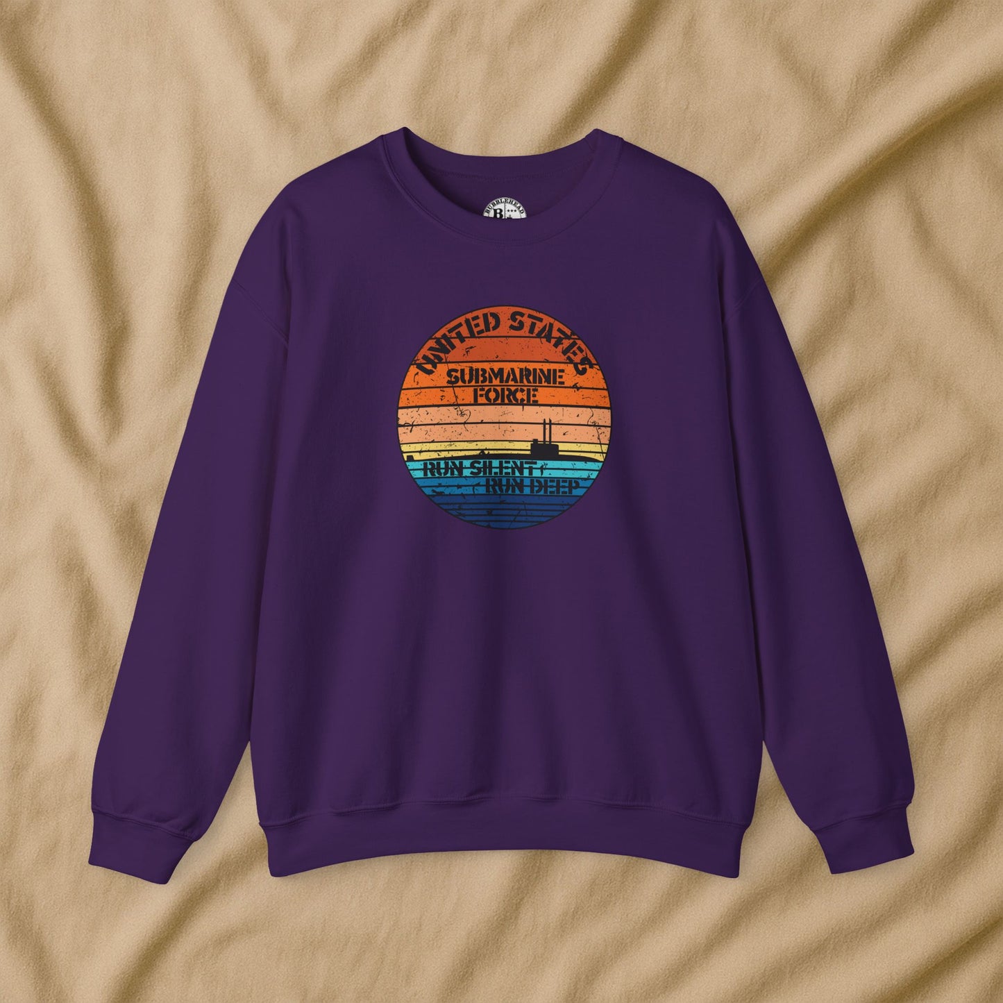 Sunset United States Navy Submarine Force Run Silent Deep Distressed Vintage Unisex Heavy Blend™ Crewneck Sweatshirt
