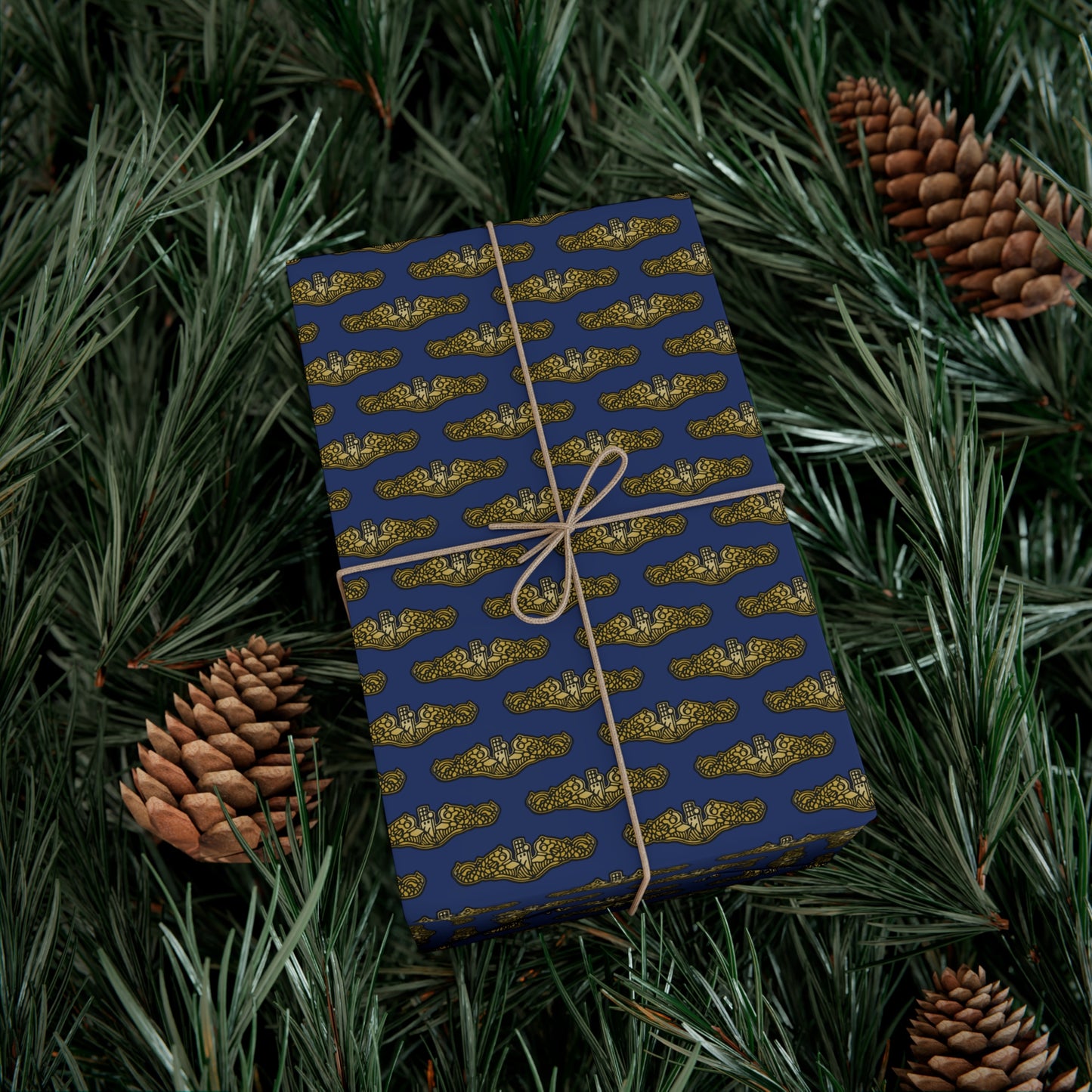 United States Navy Submarine Force Silent Service Gold Officer Dolphins Blue Gift Wrap Papers